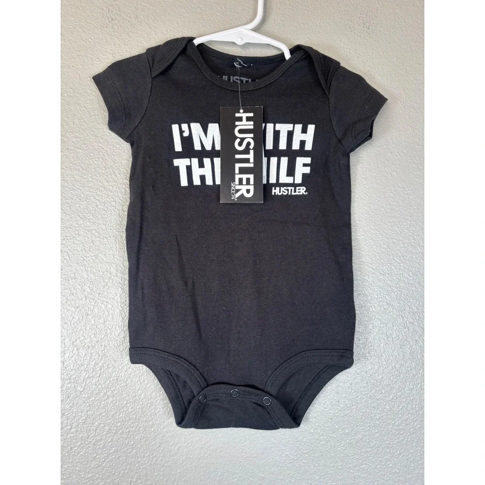 Hustler I'm With The MILF Baby Bodysuit Black 12M NWT Funny Graphic Romper